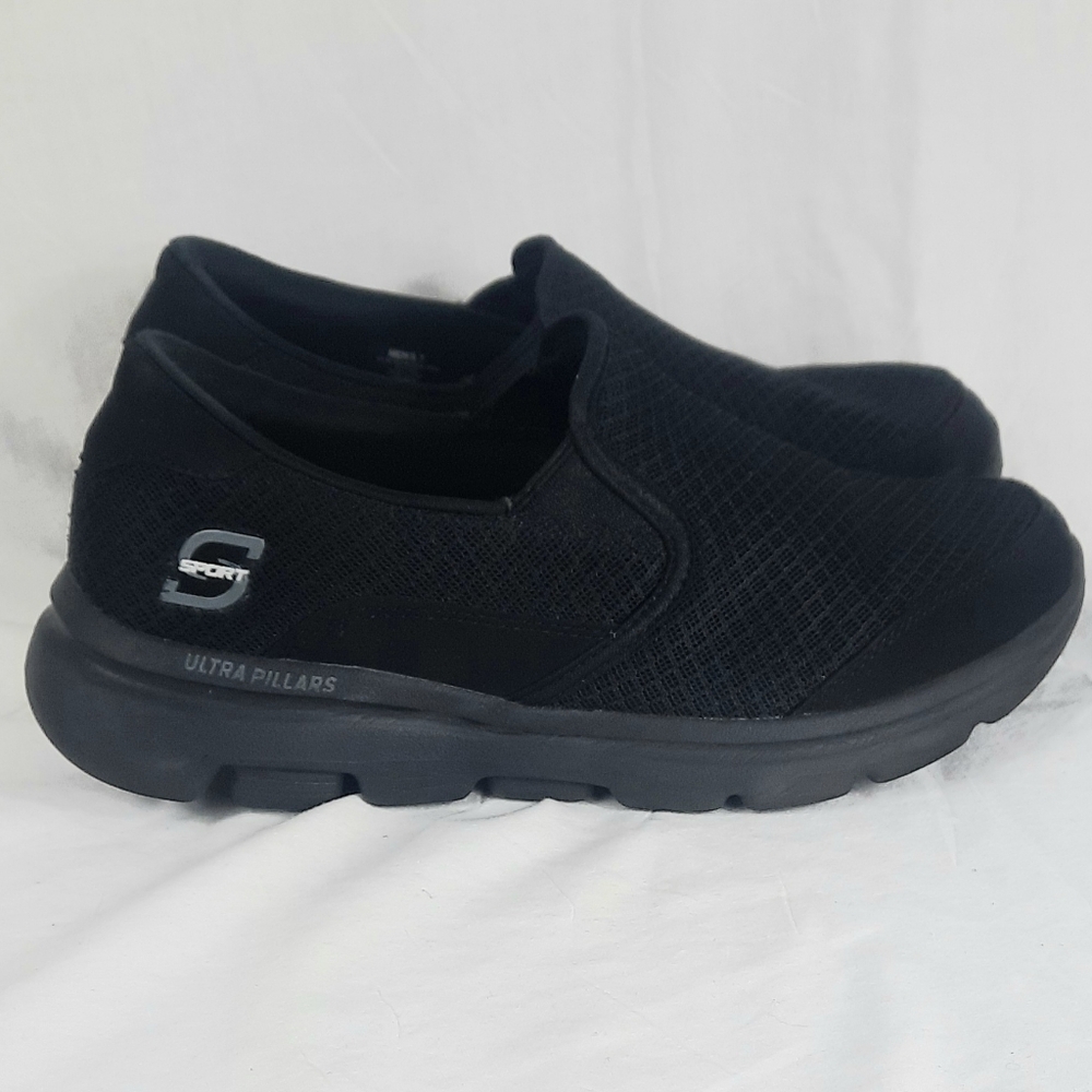 Skechers S Sport Mens Walking Shoes Sneakers Size 7 Black Slip On F190-2